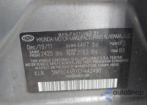 2012 Hyundai Sonata Se 2.0T from USA, damaged, VIN 5NPEC4ABXCH442490